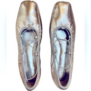 Reformation Barbara Ballet Flats Silver Leather Elasticized Straps Size 8 1/2